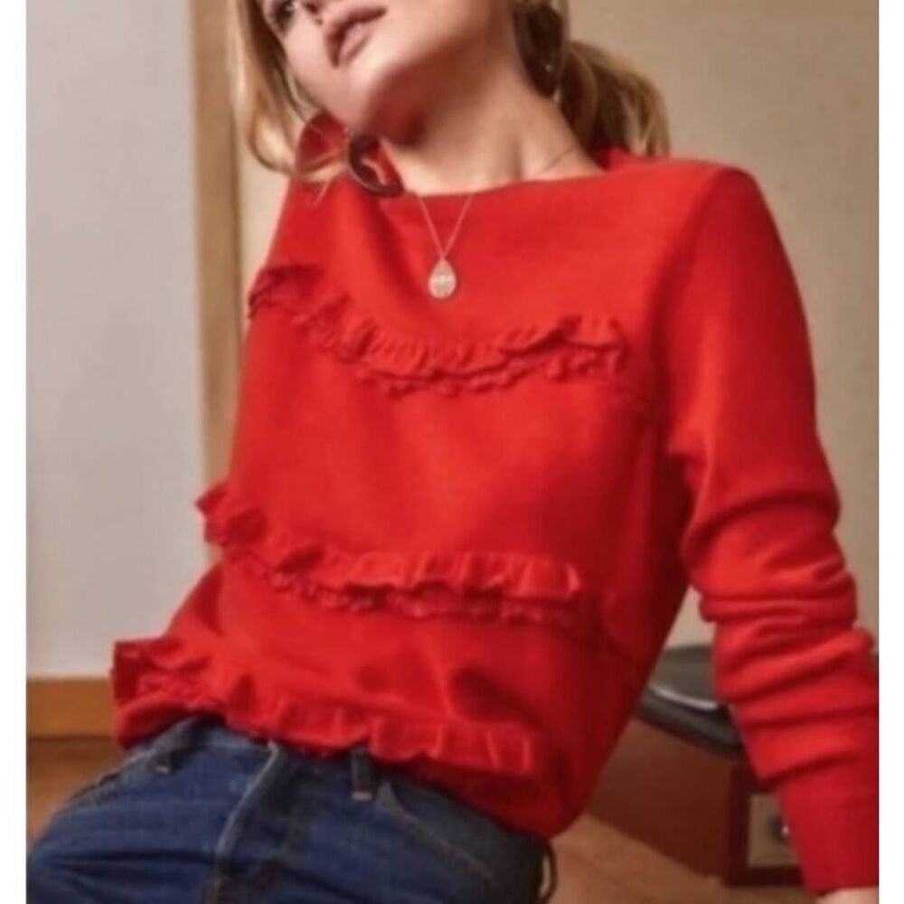 SEZANE Andreas Ruffle Cashmere/wool Sweater In Red Sz  Small